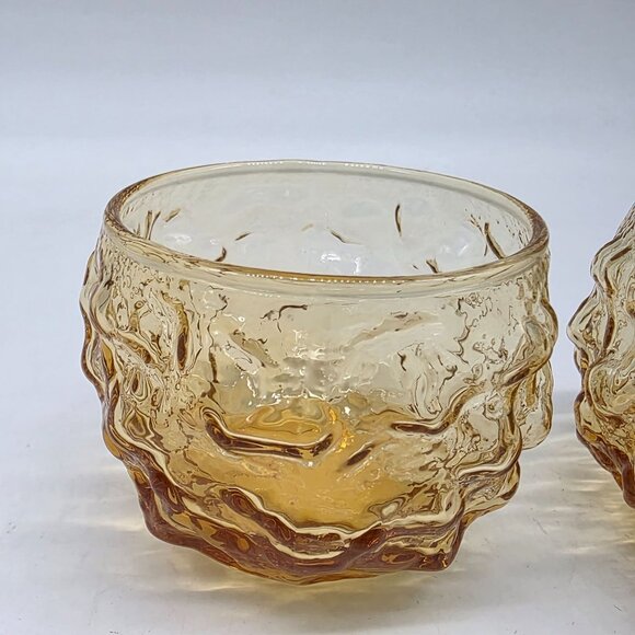 Anchor Hocking Amber Textured Roly Poly Glasses Vintage Mid-Century Modern Style - Picture 3 of 5
